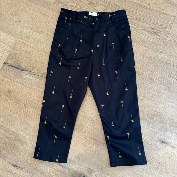 Wolf & Rita Boys Embroidered Trousers Size 8 Black With Gold Palm Design